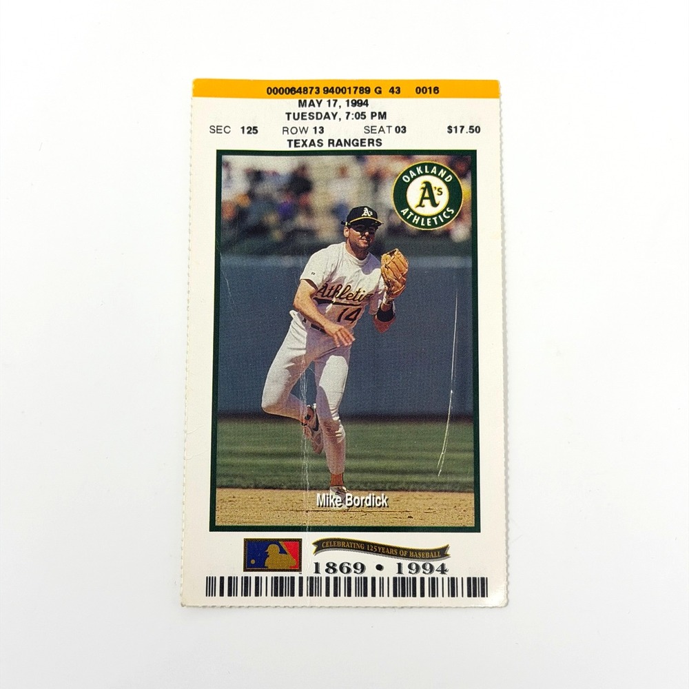 Oakland Athletics Texas Rangers Ticket Stub MLB 125th Anniversary 1994